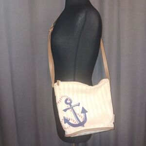 Vera Bradley Nautical Straw Anchor Crossbody Bag Striped Cream Yellow Blue